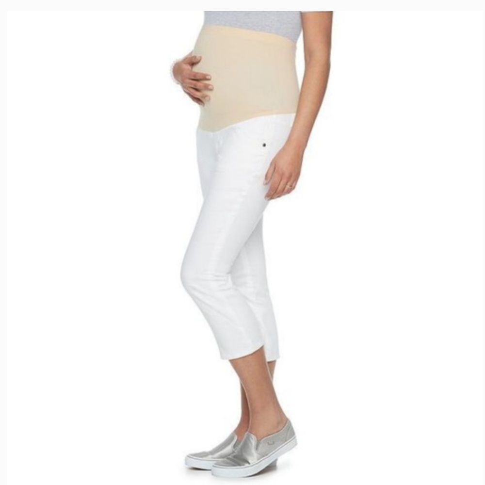 Maternity White Denim Skinny Capri
